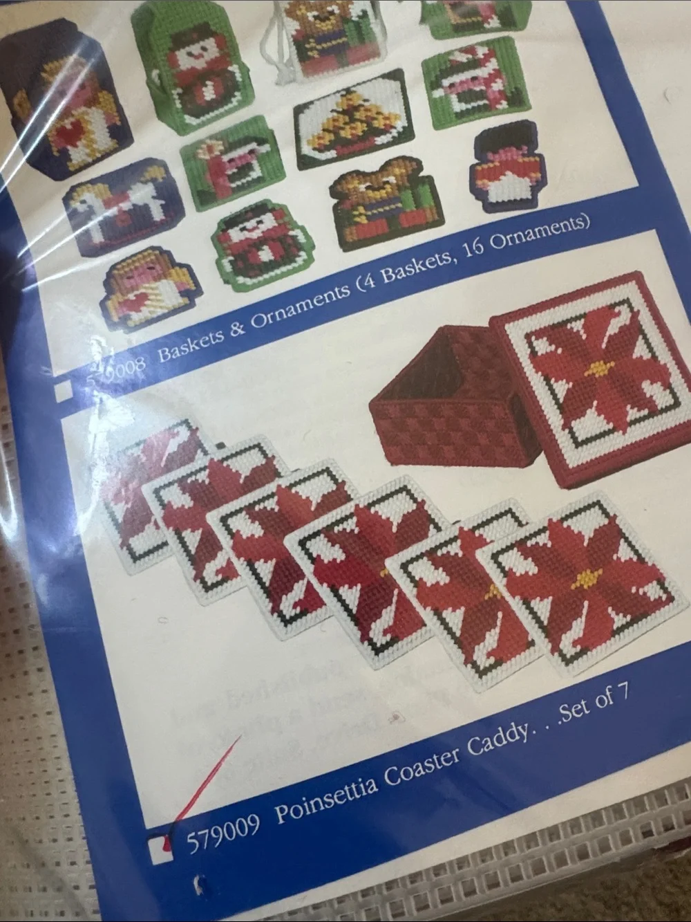 Red Poinsettia Holiday Plastic Canvas coaster needlepoint Kit